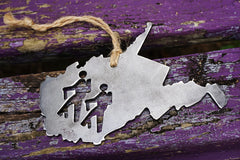 West Virginia State Hikers Metal Christmas Ornament Rustic Raw Steel WV Metal Holiday Decoration Stocking Stuffer Hike Hiking
