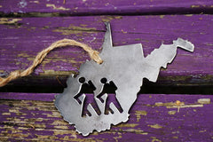 West Virginia State Hikers Metal Christmas Ornament Rustic Raw Steel WV Metal Holiday Decoration Stocking Stuffer Hike Hiking