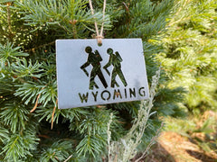 Wyoming State Hikers Ornament made from Recycled Steel Eco Friendly Christmas Ornament Holiday Cabin Decor National Park Wander Explore