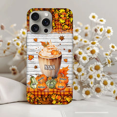 Grandma Mom Pumpkin Spice Latte Fall Season - Cross Leaves Pattern Personalized Phone Case