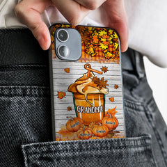 Grandma Mom Pumpkin Spice Latte Fall Season - Cross Leaves Pattern Personalized Phone Case