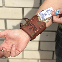 Leather Wrist Wallet whith RFID Protection, Leather Bracelet with Card Holder