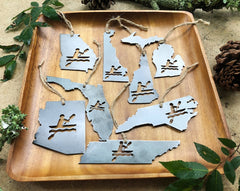 STATE Kayak Metal Ornament made from Raw Steel Sustainable Gift Explore White Water Adventure Gift River Lake Ocean Made in USA by US