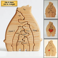 (Weltweiter Versand)Personalisiertes Bärenfamilien-Kunstpuzzle aus Holz, Geschenk für die Familie