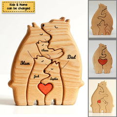 (Weltweiter Versand)Personalisiertes Bärenfamilien-Kunstpuzzle aus Holz, Geschenk für die Familie