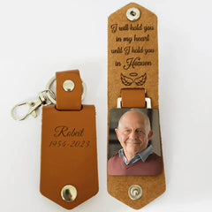 I Will Hold You In My Heart, Personalized Leather Keychain, Memorial Gift, Custom Photo