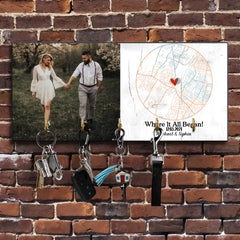 When It Began With Map - Personalized Wooden Key Holder Hanger - Best Gifts for Her Him Dad Mom Family