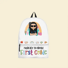 Ready To Crush School – personalisierter Rucksack – Geschenk zum Schulanfang für Kinder, Sohn, Tochter, Schulkinder, lustiges Geschenk