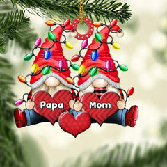 Buntes Weihnachtslicht-Zwergpaar, Papa, Mutter, Oma, Nana, Papa liebt süßes Herz für Kinder, personalisiertes Ornament