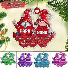 Buntes Weihnachtslicht-Zwergpaar, Papa, Mutter, Oma, Nana, Papa liebt süßes Herz für Kinder, personalisiertes Ornament