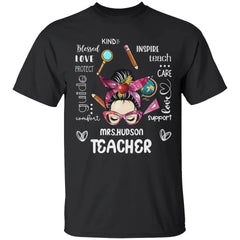 Messy Bun Teacher Typografie Personalisiertes Weltraum-T-Shirt