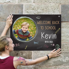 Photo banner for the first day of school, Welcome Back to School, Finally a schoolchild