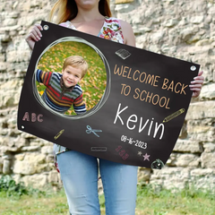 Photo banner for the first day of school, Welcome Back to School, Finally a schoolchild