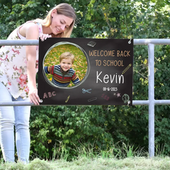 Fotobanner zum ersten Schultag, Willkommen zurück in der Schule, endlich ein Schulkind