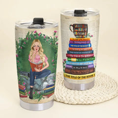 Custom Book Titles - Personalized Tumbler Cup - A Sitting Girl, Read And Chill