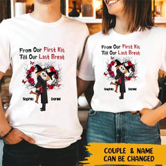 Personalized Halloween T-shirt Doll Couple Kissing From Our First Kiss Till Our Last Breath