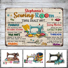 Indoor Decor Sewing Room Rules Metal Sign