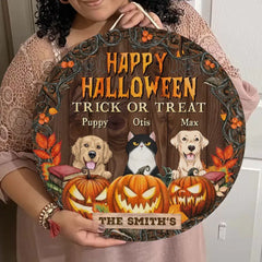 Happy Halloween - Personalisiertes rundes Holzschild