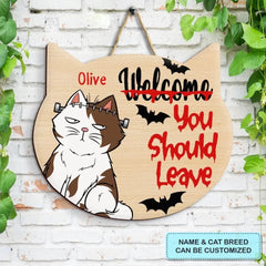 Personalisiertes individuelles Türschild – Halloween-Geschenk für Katzenliebhaber, Katzenmama, Katzenvater, Katzeneltern – Willkommen, Sie sollten gehen