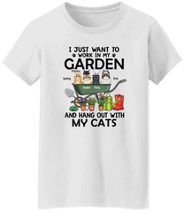 Personalisiertes Shirt, bis zu 6 Katzen oder Hund, ich möchte einfach nur in meinem Garten arbeiten und mit meinen Katzen und meinem Hund abhängen, Geschenk für Katzen- und Hundeliebhaber