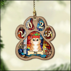 Cute Cat And Dog On Christmas Day Personalized Custom Cat Face Acrylic Ornament