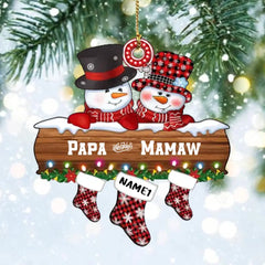 Personalisierte Weihnachts-Papa- und Mamaw-Paar-Schneemann-Socken-Ornament