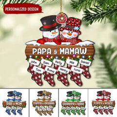 Personalisierte Weihnachts-Papa- und Mamaw-Paar-Schneemann-Socken-Ornament