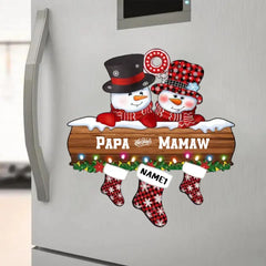 Personalisierter Weihnachts-Papa- und Mamaw-Paar-Schneemann-Socken-Aufkleber