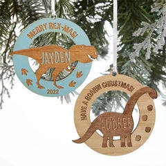 Personalisierter Holz-Dinosaurier-Kinder-Weihnachtsschmuck