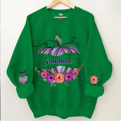 Grandma Pumpkin Flowers Personalized Sweatshirt Fall Gift For Granny