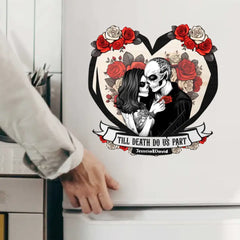 Til Death Do Us Part Paar Totenkopf – personalisierter individueller Aufkleber und Kühlschrankmagnet – Halloween-Geschenk für Paare