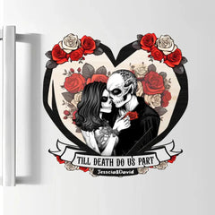 Til Death Do Us Part Paar Totenkopf – personalisierter individueller Aufkleber und Kühlschrankmagnet – Halloween-Geschenk für Paare