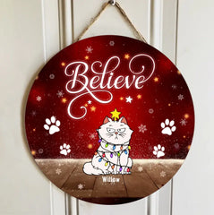 Weihnachts-Katzendekorationen, Geschenke für Katzenliebhaber, Believe Red Christmas Hintergrund Willkommens-Türschilder, Katzen-Mama-Geschenke