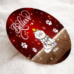 Weihnachts-Katzendekorationen, Geschenke für Katzenliebhaber, Believe Red Christmas Hintergrund Willkommens-Türschilder, Katzen-Mama-Geschenke