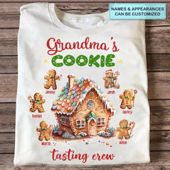 Omas Cookie-Tasting-Crew – personalisiertes individuelles T-Shirt – Weihnachtsgeschenk für Oma, Mama, Familienmitglieder