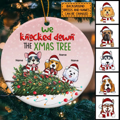 We Knock Down The Xmas Tree, freche Hundekugel, personalisiertes Hunderassen-Ornament, kreisförmiges Keramikornament