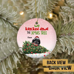 We Knock Down The Xmas Tree, freche Hundekugel, personalisiertes Hunderassen-Ornament, kreisförmiges Keramikornament