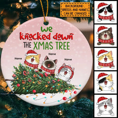 We Knock Down The Christmas Tree, freche Katzenkugel, personalisiertes Katzenrassen-Ornament, kreisförmiges Keramikornament