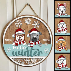 Weihnachts-Türdekorationen, Geschenke für Hundeliebhaber, Willkommens-Türschilder „Hallo Winter“ mit braunem und mintfarbenem Hintergrund, Geschenke für Hundemama