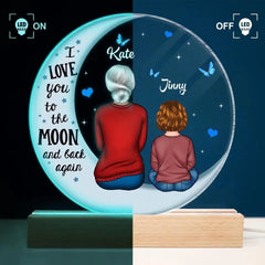 Personalisierter 3D-LED-Licht-Holzsockel – Geschenk für Oma – „I Love You To The Moon And Back“.