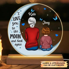 Personalisierter 3D-LED-Licht-Holzsockel – Geschenk für Oma – „I Love You To The Moon And Back“.