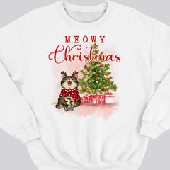 Meowy Weihnachten, Weihnachtsbaum &amp; Geschenke, personalisiertes Katzenrassen-Sweatshirt, Sweatshirt für Katzenliebhaber