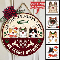 Weihnachts-Willkommenstürschild, Geschenk für Katzenliebhaber, On The Naughty List We Regret Nothing Lustige Schilder, Geschenke für Katzenmama