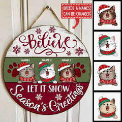 Weihnachts-Türdekorationen, Geschenke für Katzenliebhaber, Believe Let It Snow Season's Greetings Willkommens-Türschilder, Geschenke für Katzenmama