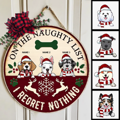 Weihnachts-Willkommens-Türschild, Geschenk für Hundeliebhaber, lustige Schilder „On The Naughty List We Regret Nothing“, Geschenke für Hundemama