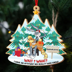 Wait, What, I Have An Attitude, Paargeschenk, personalisiertes Holzornament, lustiges Hasenpaarornament, Weihnachtsgeschenk