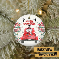 Merry Woofmas, Keramik-Ornament mit rotem LKW-Kreis, personalisiertes Hunderassen-Ornament, Geschenke für Hundeliebhaber