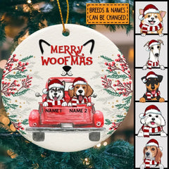 Merry Woofmas, Keramik-Ornament mit rotem LKW-Kreis, personalisiertes Hunderassen-Ornament, Geschenke für Hundeliebhaber