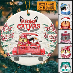 Meowy Catmass, Keramik-Ornament mit rotem LKW-Kreis, personalisiertes Katzenrassen-Ornament, Geschenke für Katzenliebhaber