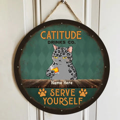 Individuelle Holzschilder, Geschenke für Katzenliebhaber, Catitude Drink CO. Serve Yourself, personalisierte Einweihungsgeschenke, Geschenke für Katzenmütter